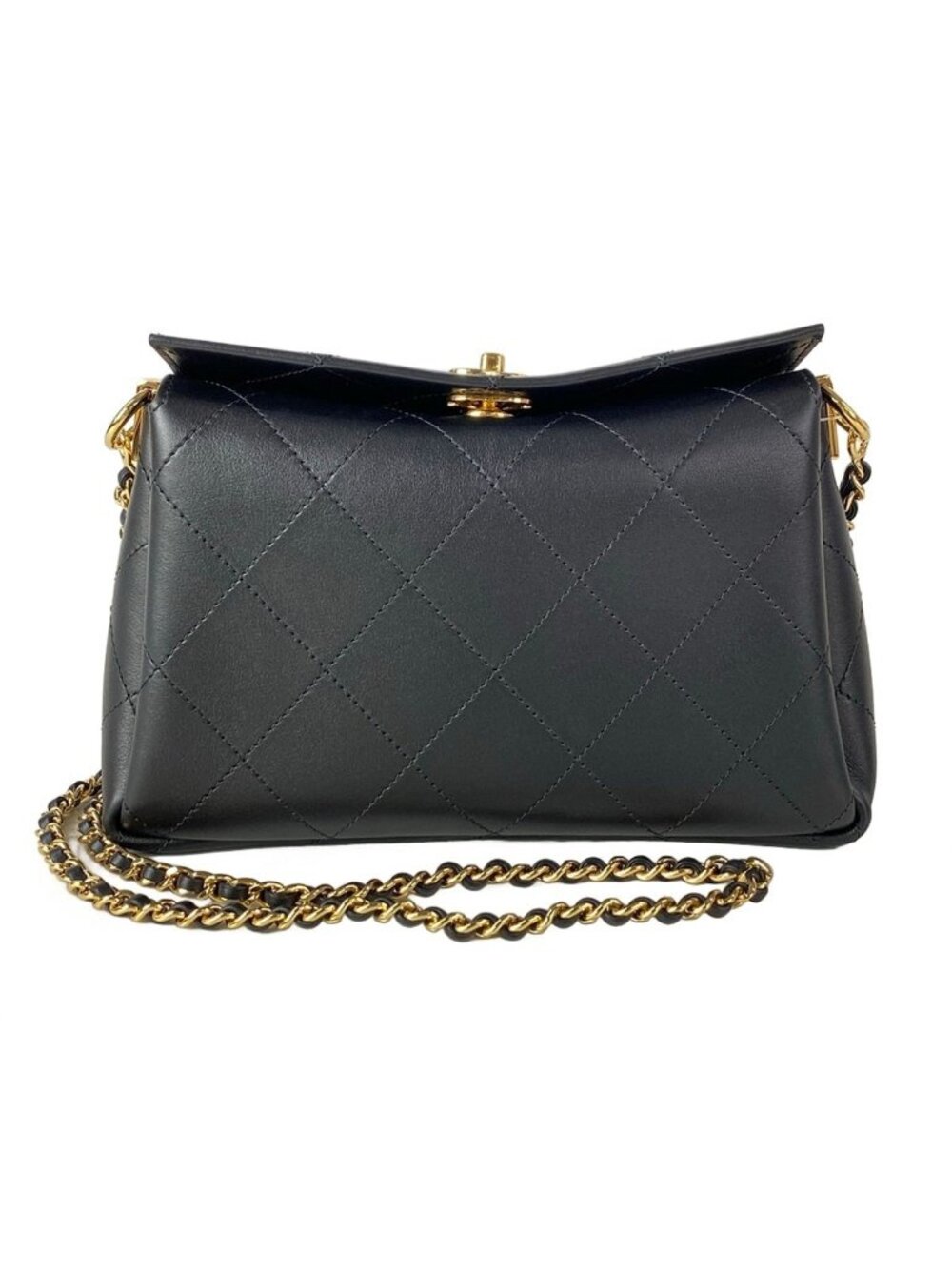 Chanel Shoulder Bag Quilted Black Metal Chain Gold